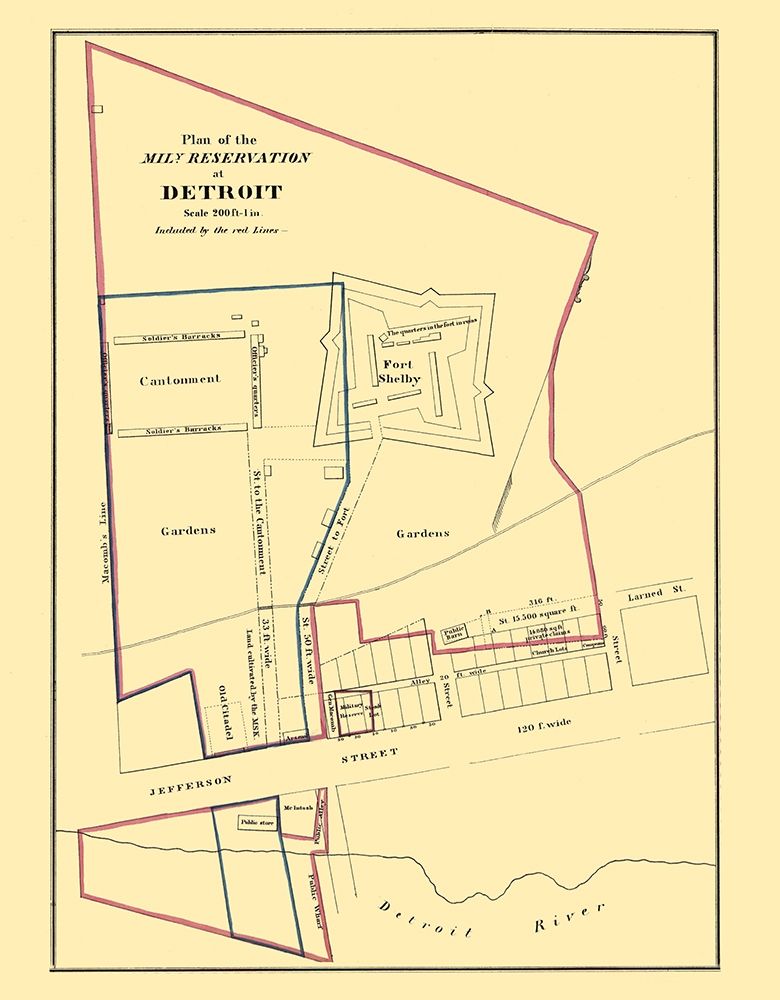 Detroit Michigan Military Reservation Plan 1860 art print by Bowen for $57.95 CAD