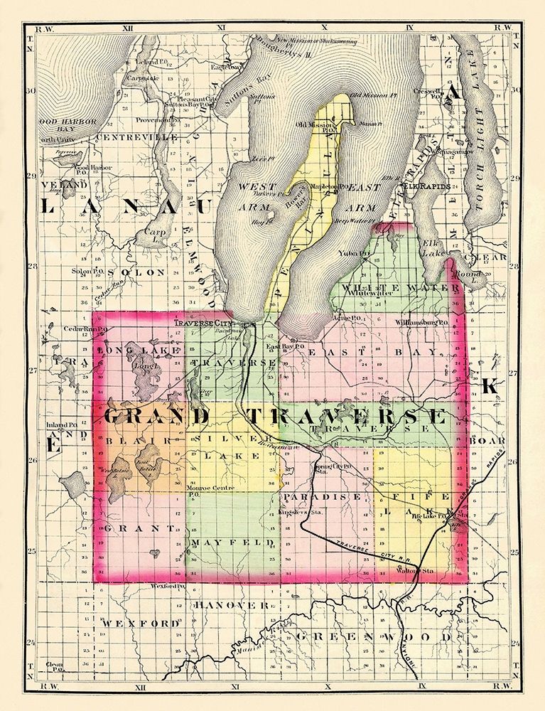 Grand Traverse Michigan - Walling 1873 art print by Walling for $57.95 CAD