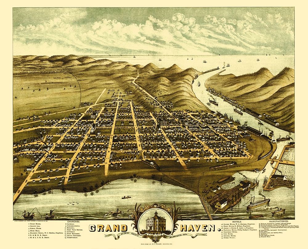 Grand Haven Michigan - Shober 1874 art print by Shober for $57.95 CAD