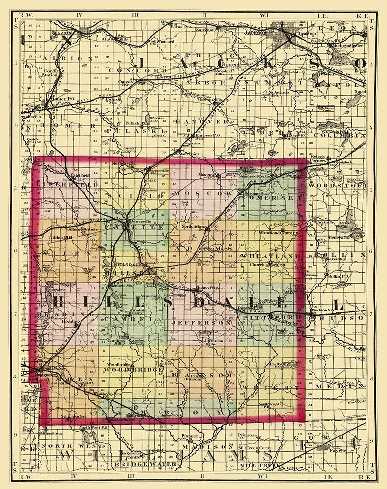 Hillsdale Michigan - Walling 1873 art print by Walling for $57.95 CAD