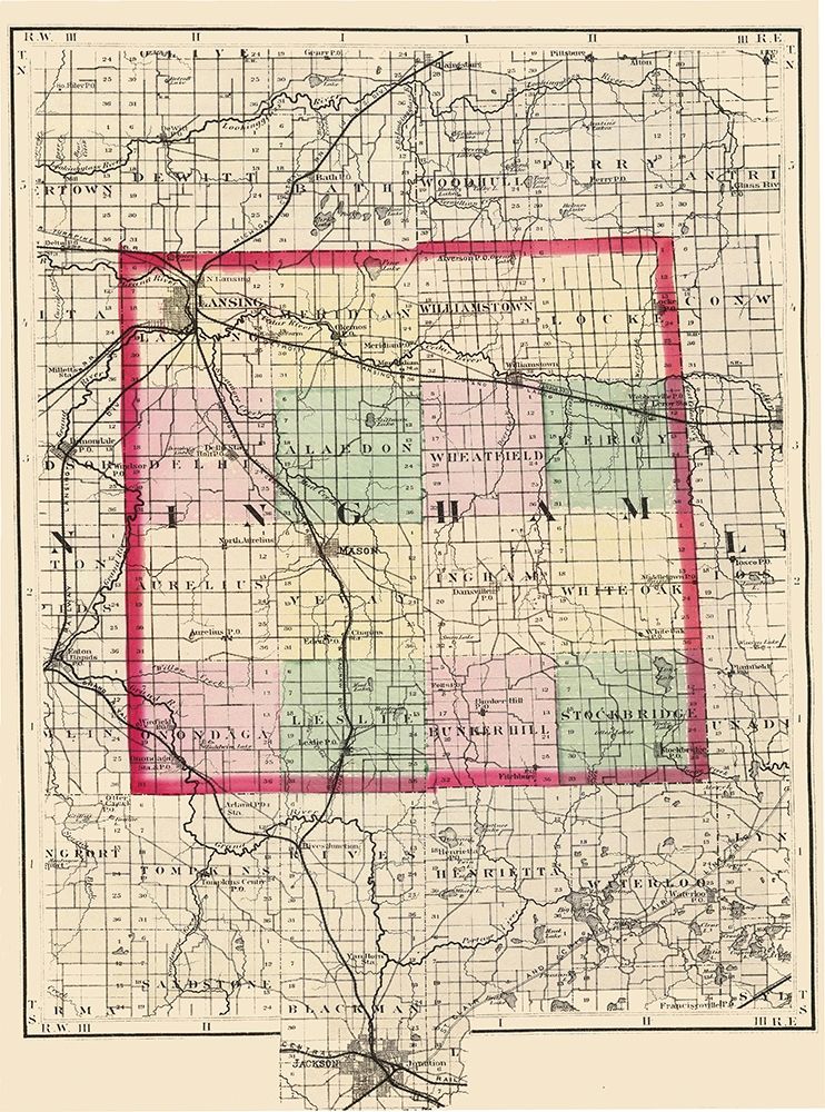 Ingham Michigan - Walling 1873 art print by Walling for $57.95 CAD