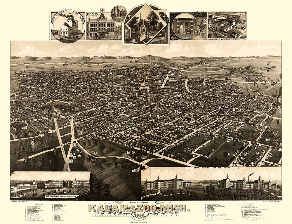 Kalamazoo Michigan - Wellge 1883 art print by Wellge for $57.95 CAD