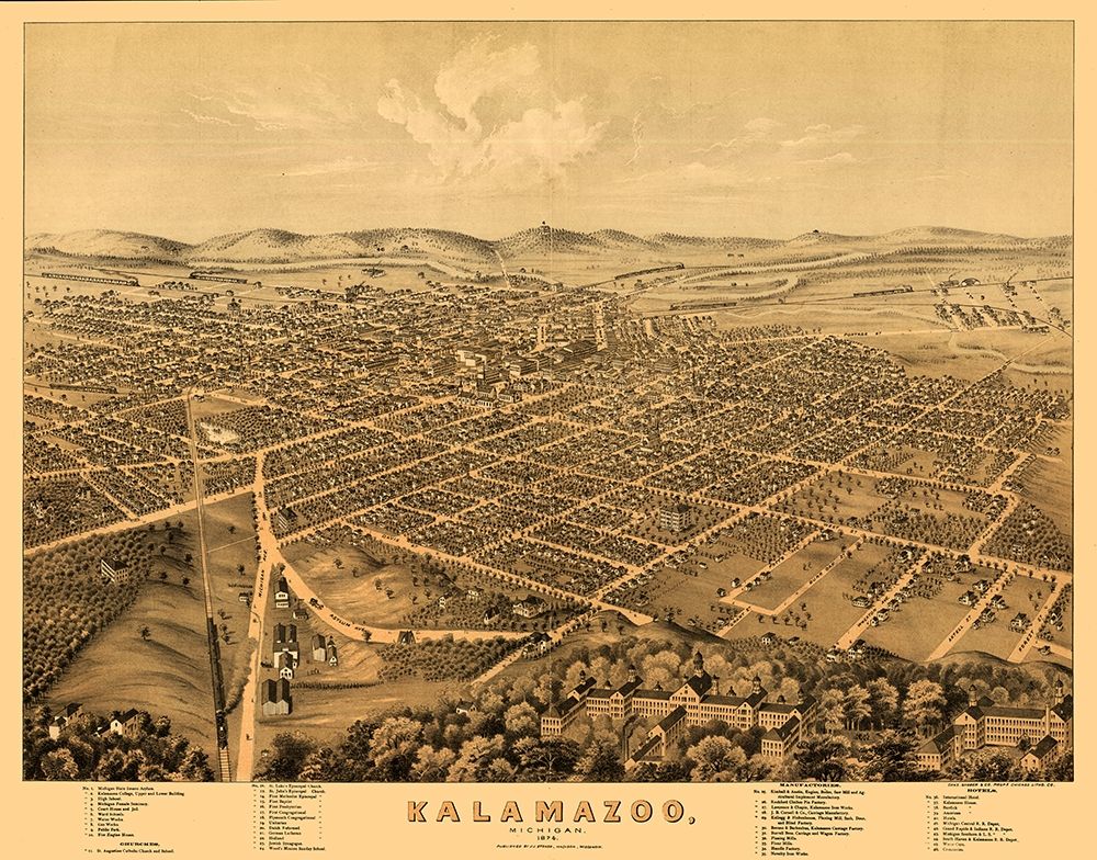 Kalamazoo Michigan - Stoner 1874 art print by Stoner for $57.95 CAD