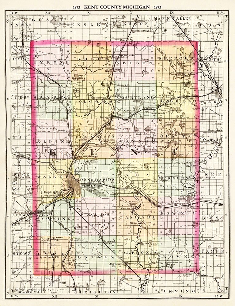 Kent Michigan - Walling 1873 art print by Walling for $57.95 CAD
