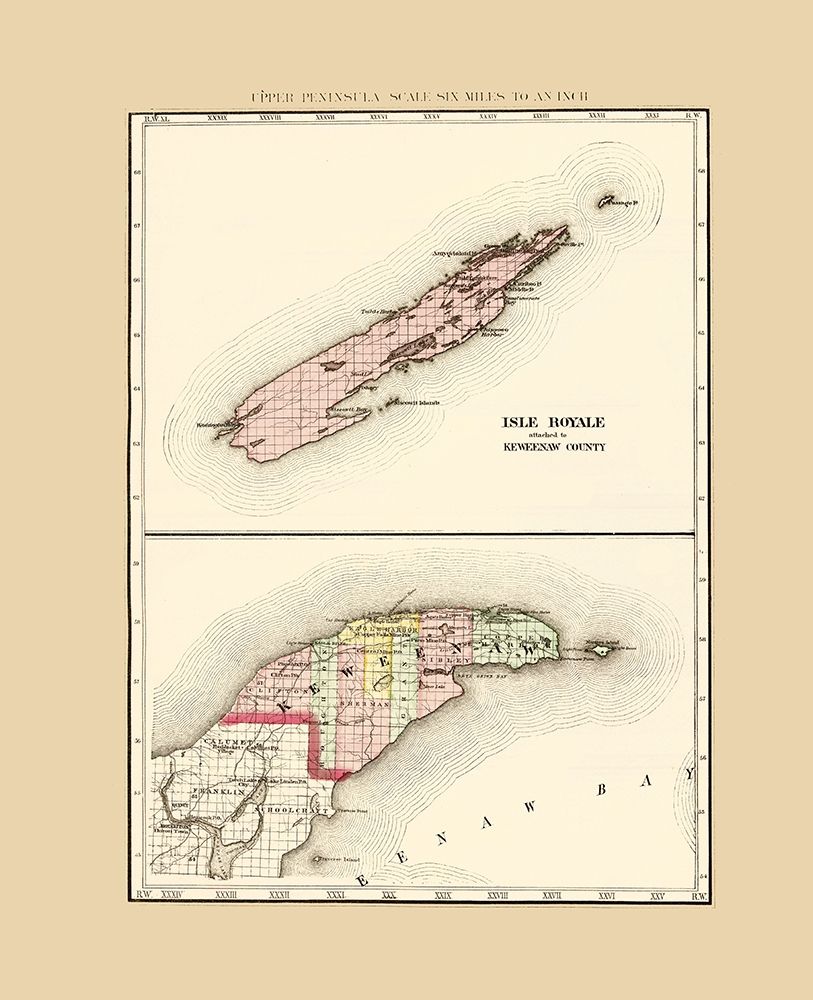 Keweenaw  Isle Royale Michigan - Walling 1873 art print by Walling for $57.95 CAD