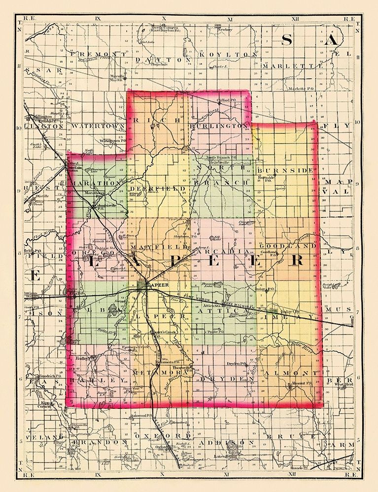 Lapeer Michigan - Walling 1873 art print by Walling for $57.95 CAD