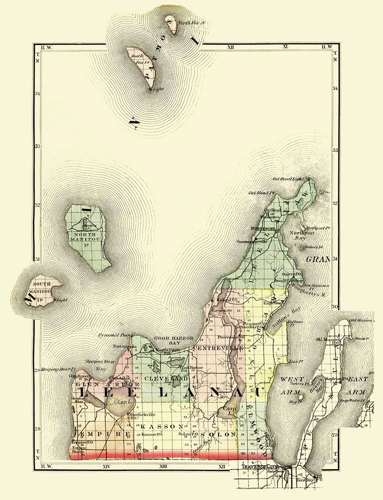 Leelanau Michigan - Walling 1873 art print by Walling for $57.95 CAD