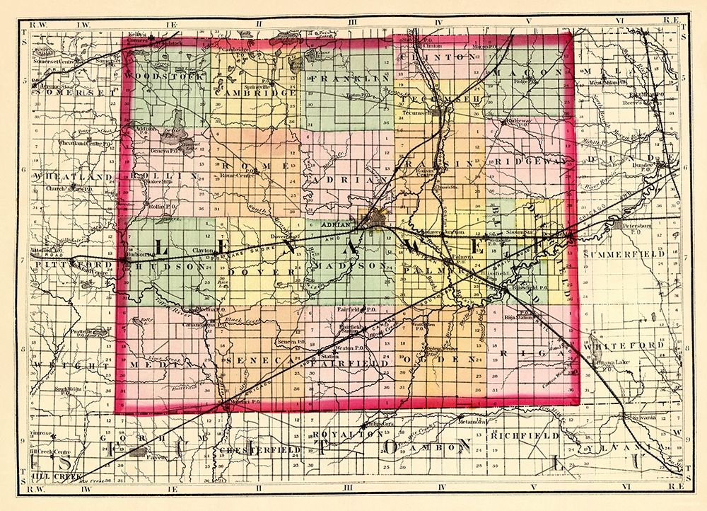 Lenawee Michigan - Walling 1873 art print by Walling for $57.95 CAD