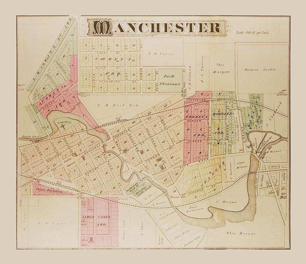 Manchester Michigan Landowner - Everts 1874 art print by Everts for $57.95 CAD