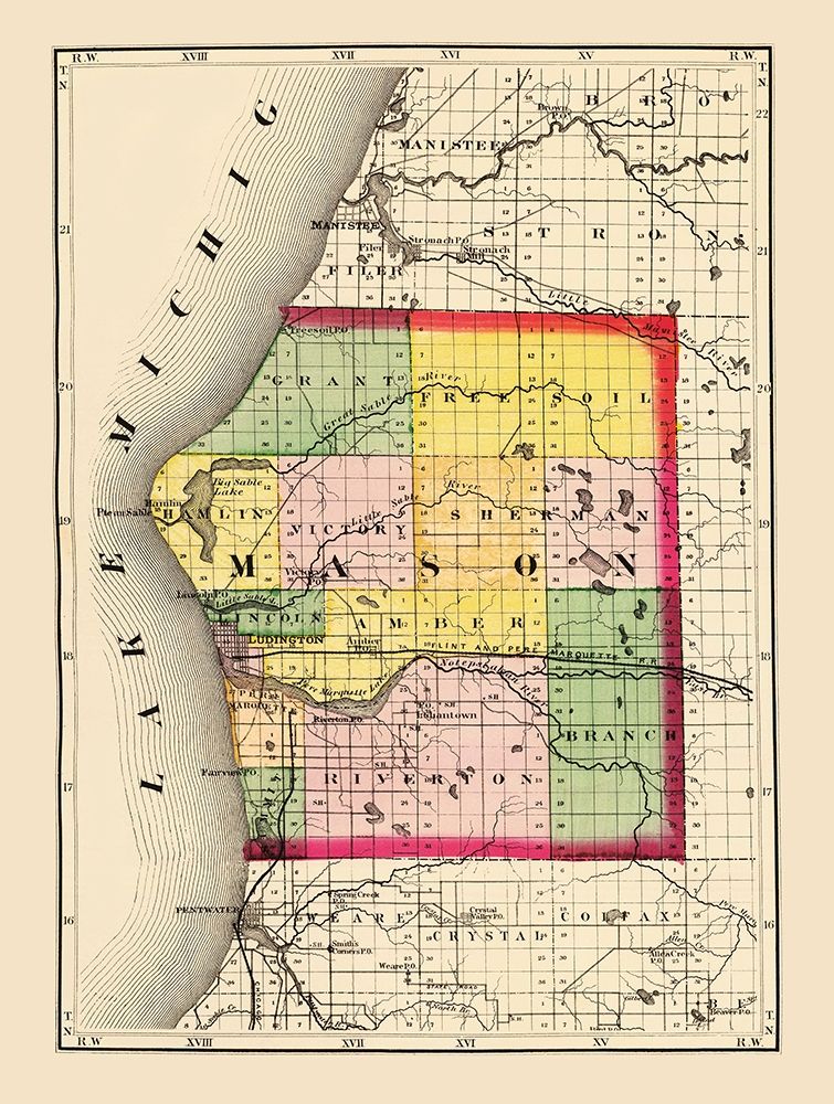 Mason Michigan - Walling 1873 art print by Walling for $57.95 CAD