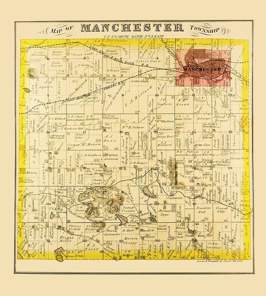Manchester Michigan Landowner - Everts 1874 art print by Everts for $57.95 CAD