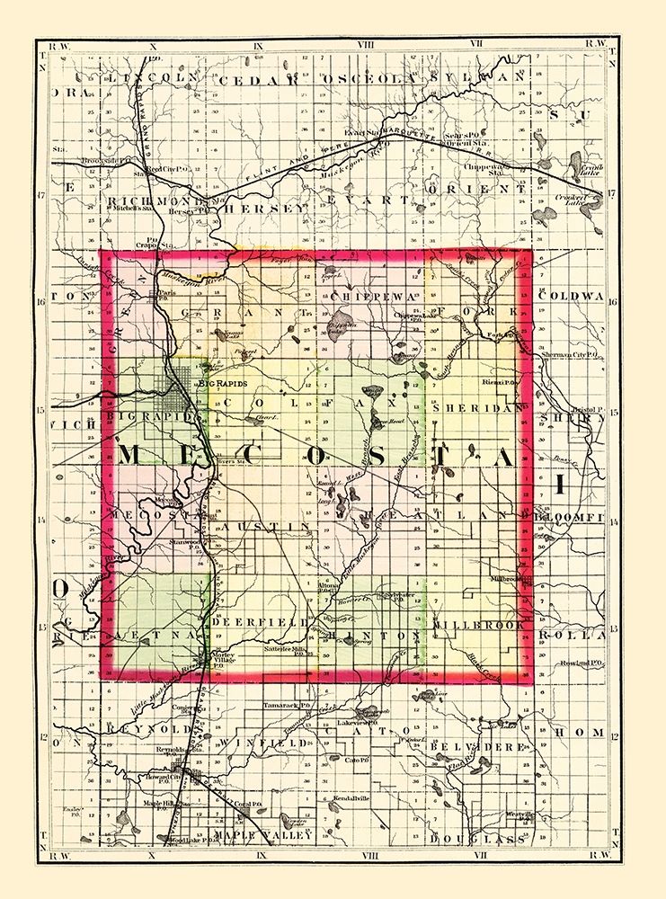 Mecosta Michigan - Walling 1873 art print by Walling for $57.95 CAD