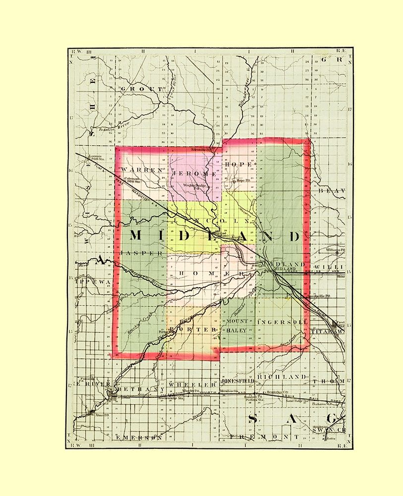 Midland Michigan - Walling 1873 art print by Walling for $57.95 CAD