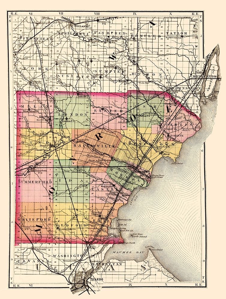 Monroe Michigan - Walling 1873 art print by Walling for $57.95 CAD