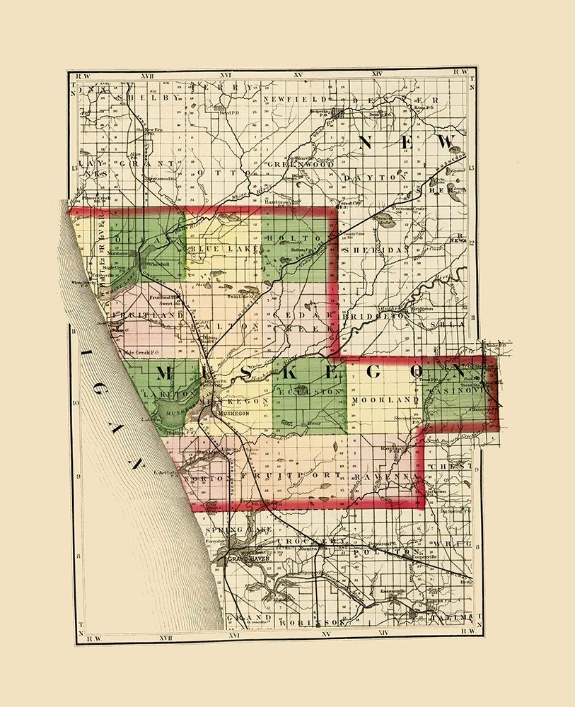 Muskegon Michigan - Walling 1873 art print by Walling for $57.95 CAD