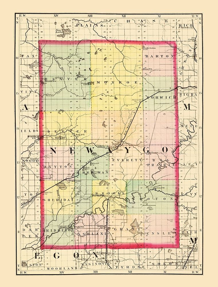 Newaygo Michigan - Walling 1873 art print by Walling for $57.95 CAD