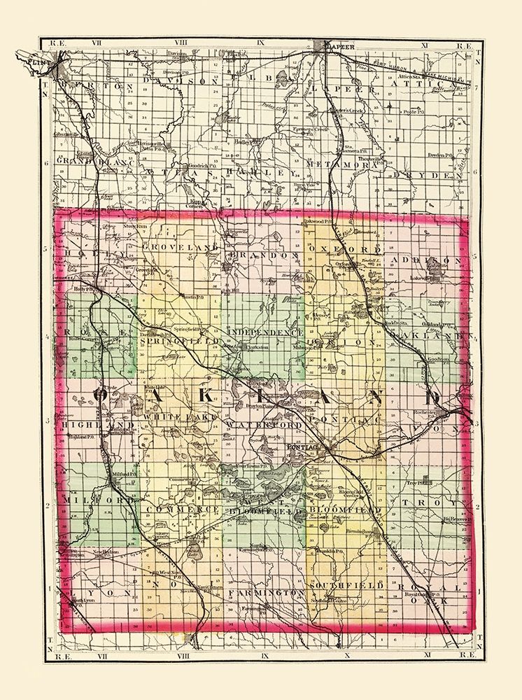 Oakland Michigan - Walling 1873 art print by Walling for $57.95 CAD