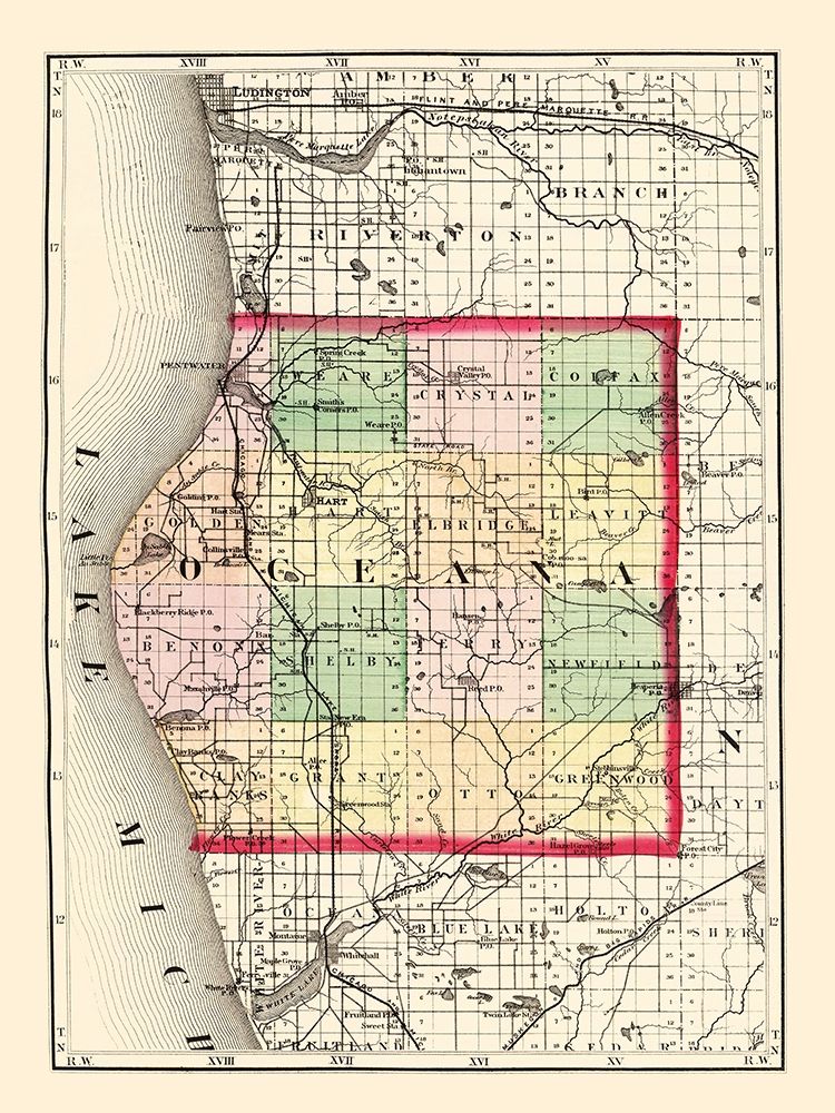 Oceana Michigan - Walling 1873 art print by Walling for $57.95 CAD