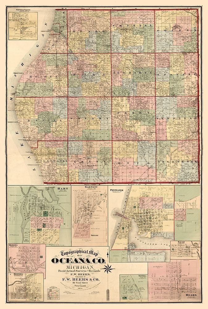 Oceana County Michigan - Beers 1876 art print by Beers for $57.95 CAD