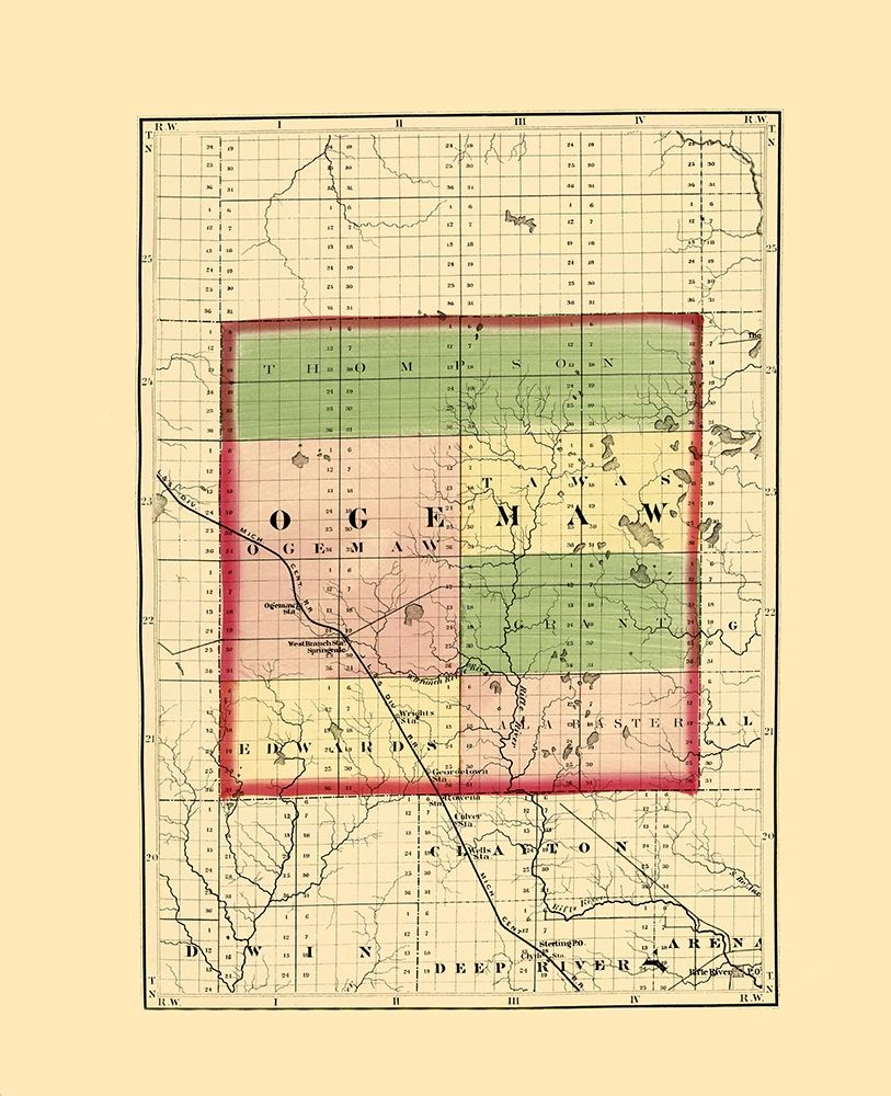 Ogemaw Michigan - Walling 1873 art print by Walling for $57.95 CAD