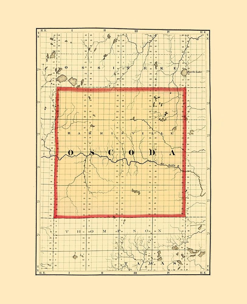 Oscoda Michigan - Walling 1873 art print by Walling for $57.95 CAD