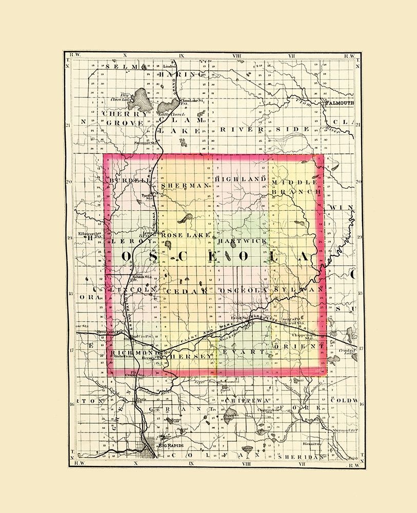 Osceola Michigan - Walling 1873 art print by Walling for $57.95 CAD