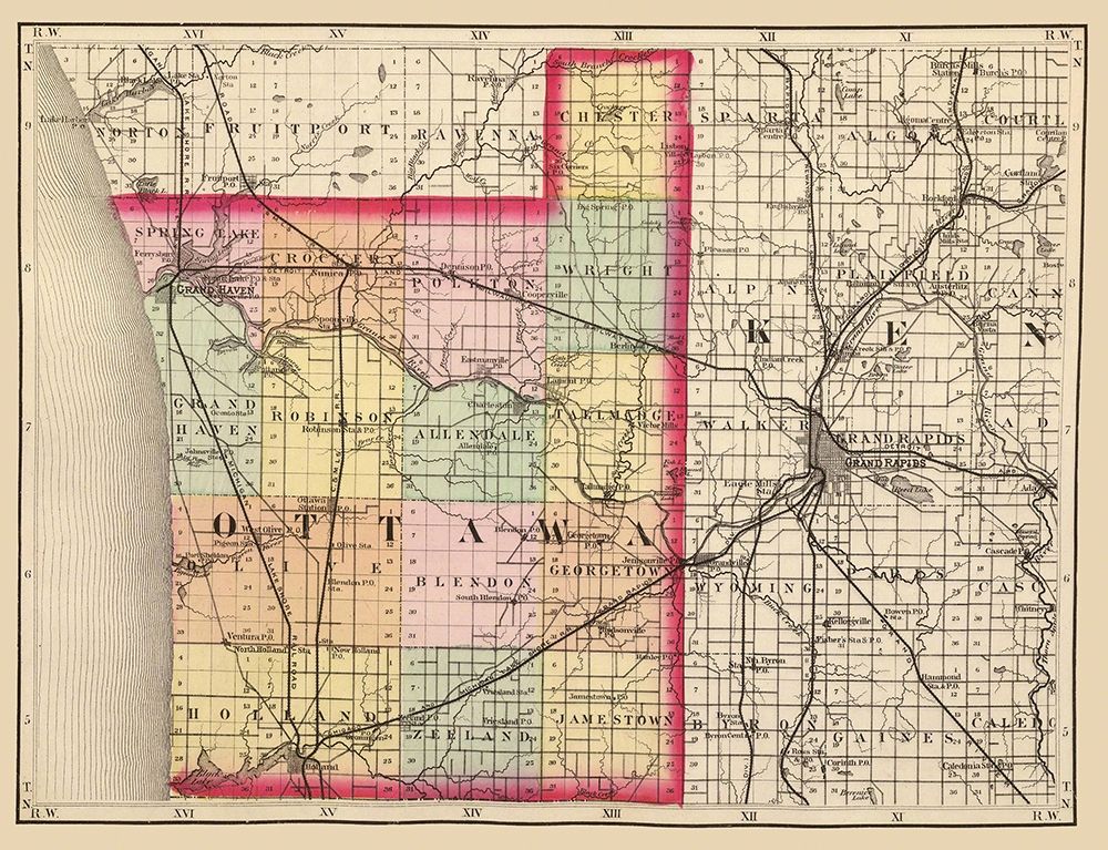 Ottawa Michigan - Walling 1873 art print by Walling for $57.95 CAD