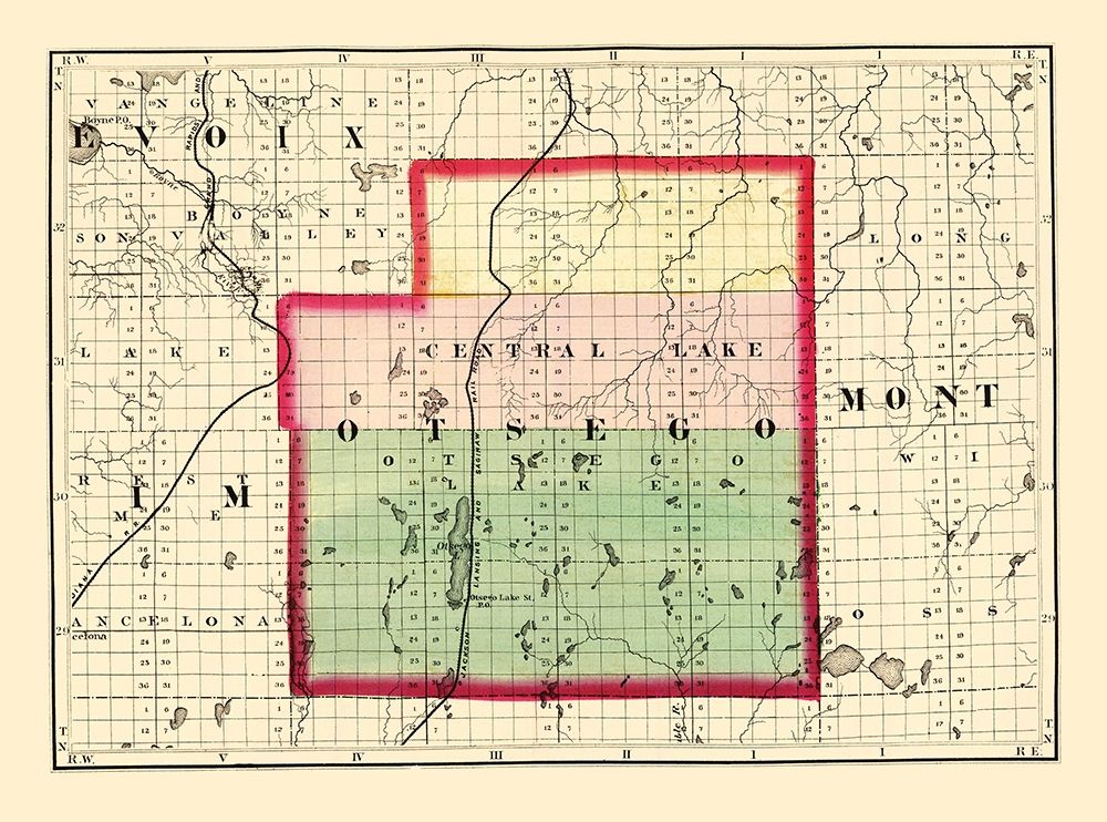 Otsego Michigan - Walling 1873 art print by Walling for $57.95 CAD