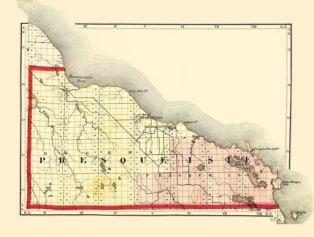 Presque Isle Michigan - Walling 1873 art print by Walling for $57.95 CAD