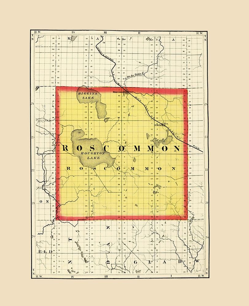 Roscommon Michigan - Walling 1873 art print by Walling for $57.95 CAD