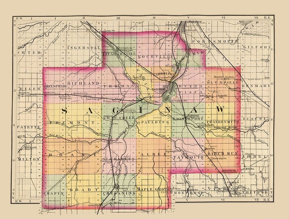 Saginaw Michigan - Walling 1873 art print by Walling for $57.95 CAD