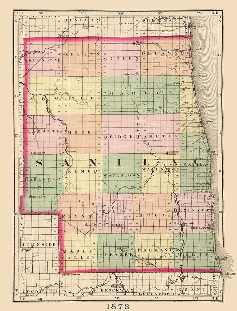 Sanilac Michigan - Walling 1873 art print by Walling for $57.95 CAD