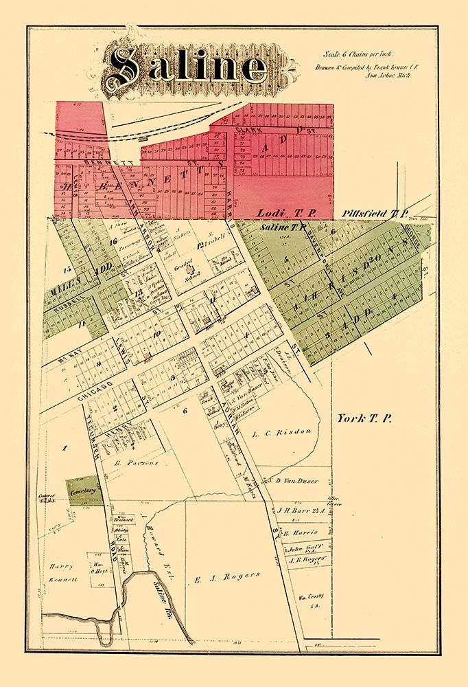 Saline Michigan Landowner - Krause 1874 art print by Krause for $57.95 CAD