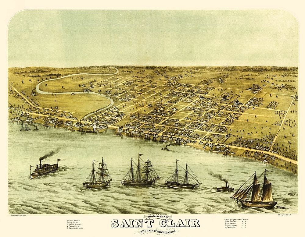 Saint Clair Michigan - Glover 1868 art print by Glover for $57.95 CAD