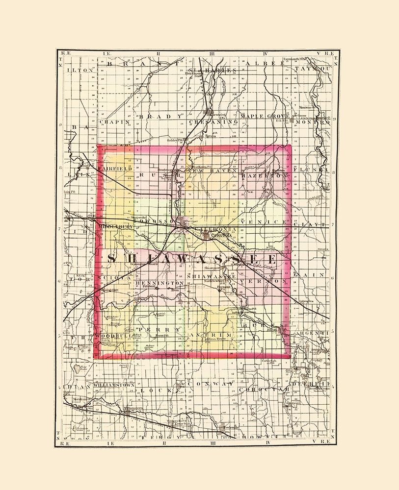 Shiawassee Michigan - Walling 1873 art print by Walling for $57.95 CAD