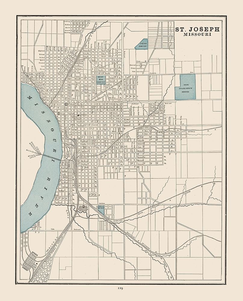 St Joseph  Missouri- Cram 1892 art print by Cram for $57.95 CAD