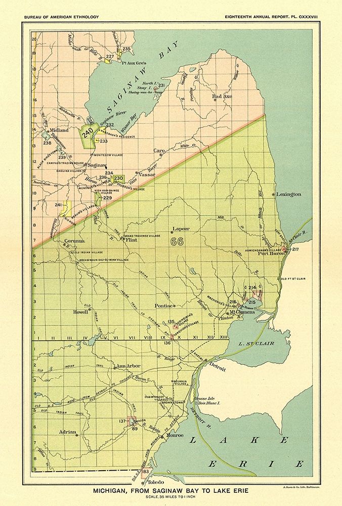 Michigan  Saginaw Lake  Lake Erie - Hoen 1896 art print by Hoen for $57.95 CAD