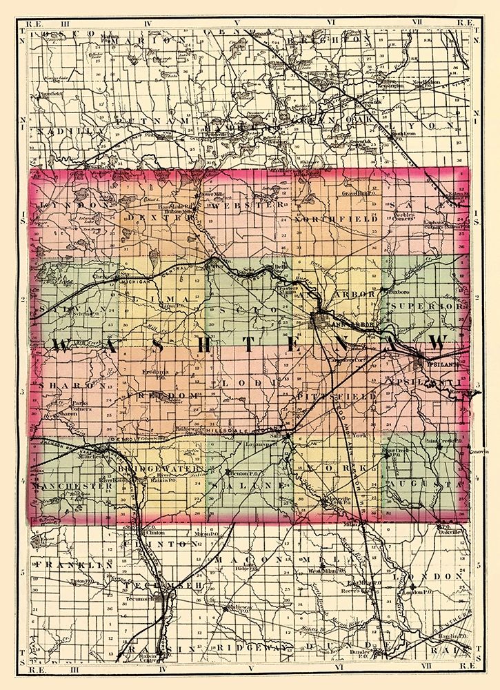 Washtenaw Michigan - Walling 1873 art print by Walling for $57.95 CAD