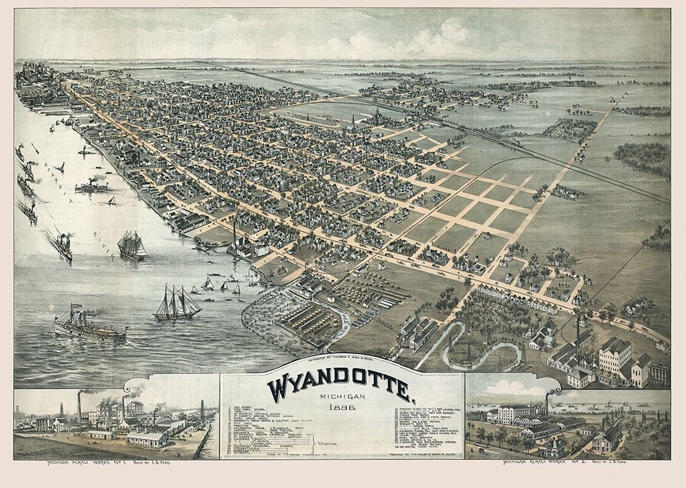 Wyandotte Michigan - Moyer 1896 art print by Moyer for $57.95 CAD