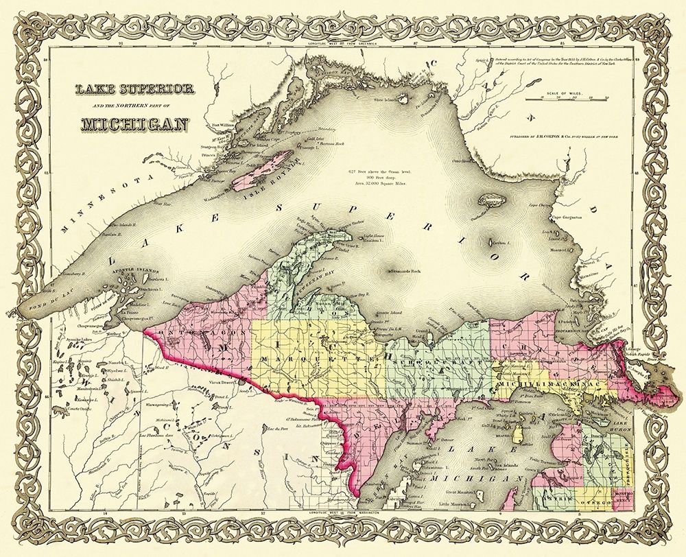 Michigan Upper Peninsula - 1855 art print by Colton for $57.95 CAD