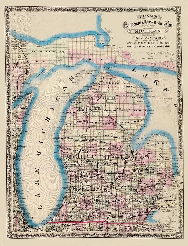 Michigan - Cram 1875 art print by Cram for $57.95 CAD