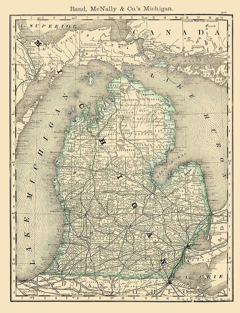 Michigan - Rand McNally 1879 art print by Rand McNally for $57.95 CAD