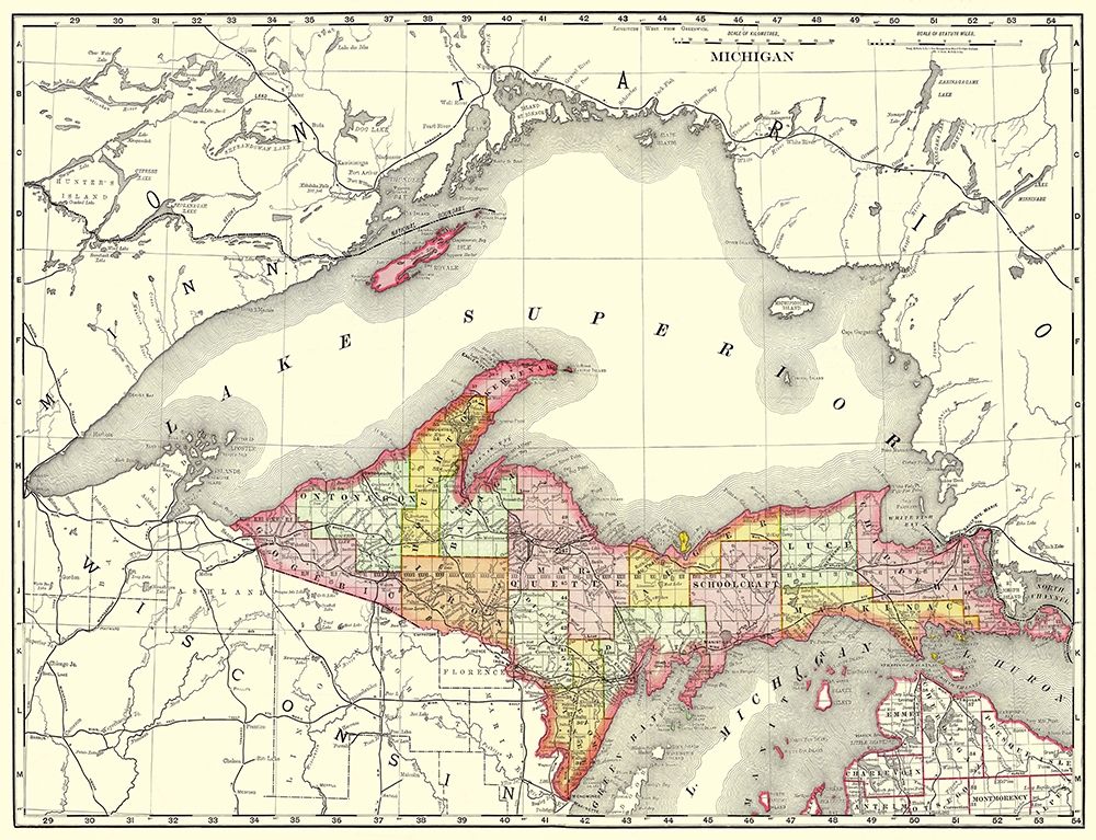 Michigan Upper Peninsula - Rand McNally 1897 art print by Rand McNally for $57.95 CAD