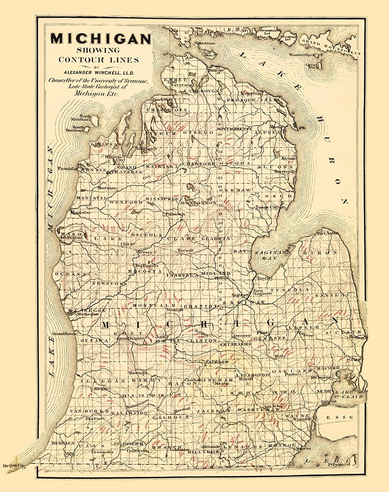 Michigan Lower Peninsula - Tackabury 1873 art print by Tackabury for $57.95 CAD