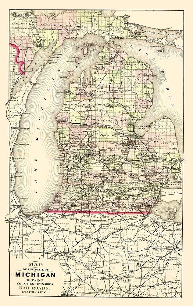 Michigan Upper Peninsula - Tackabury 1873 art print by Tackabury for $57.95 CAD