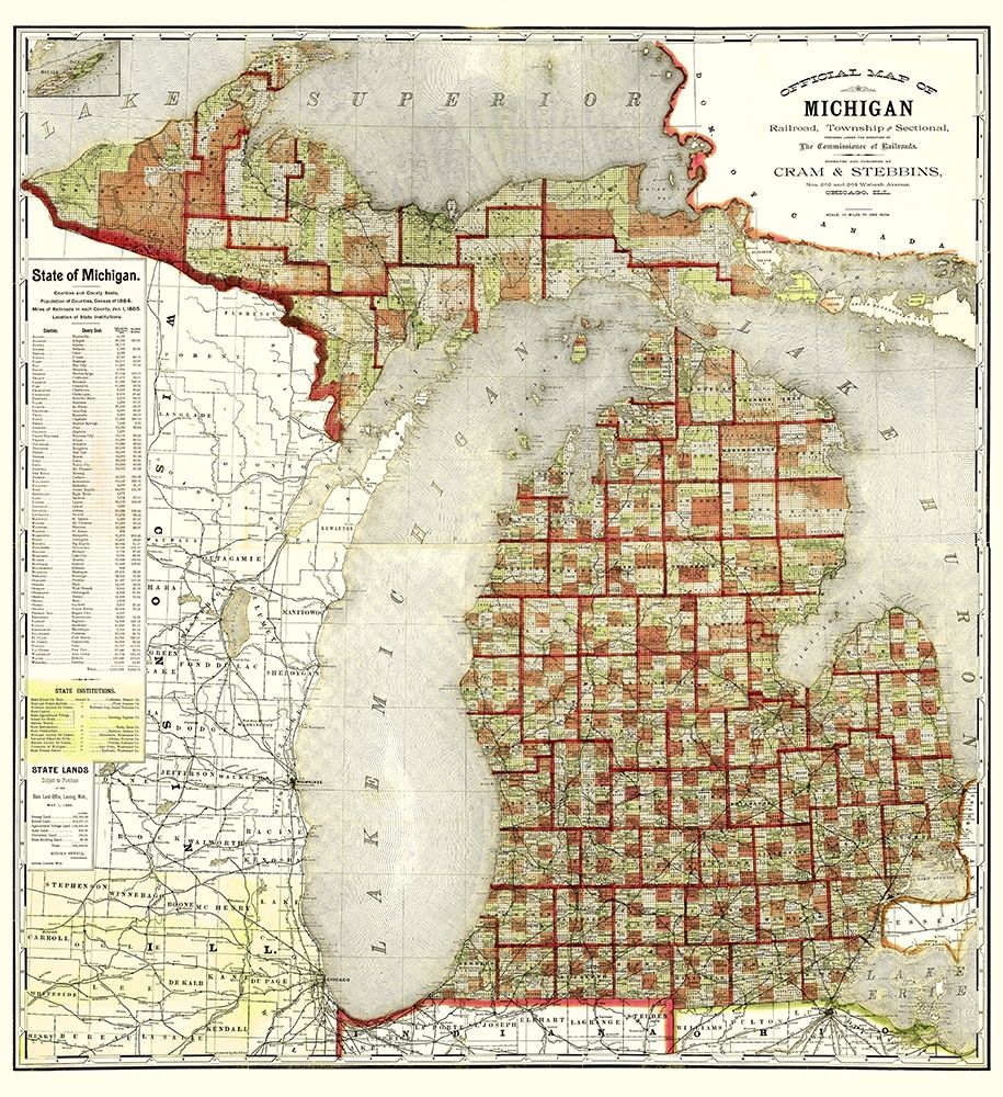Michigan - Cram 1885 art print by Cram for $57.95 CAD