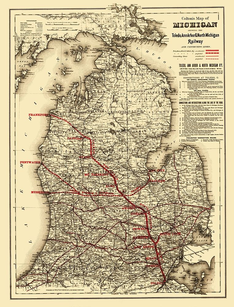 Toledo, Ann Arbor and North Michigan Railway 1886 art print by Colton for $57.95 CAD
