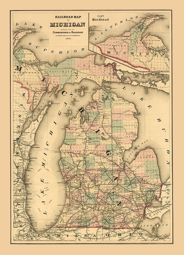 Michigan Railroads - Gray 1876 art print by Gray for $57.95 CAD