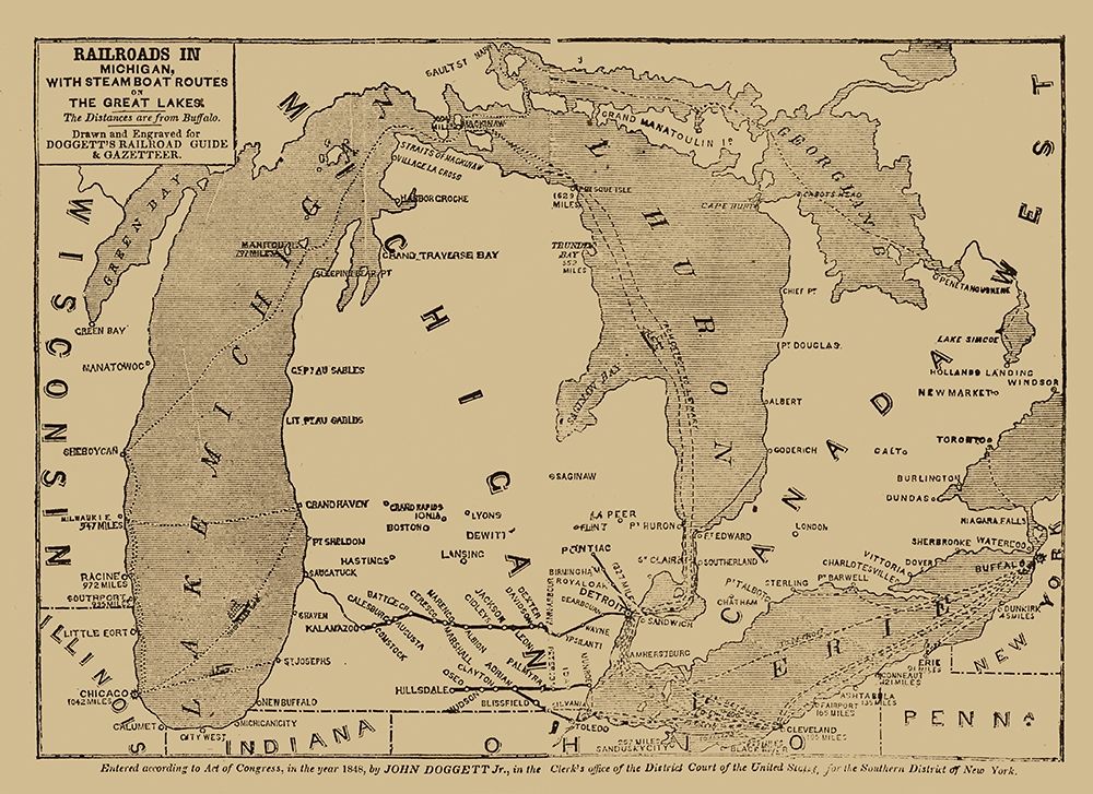 Michigan Railroads - Doggett 1848 art print by Doggett for $57.95 CAD