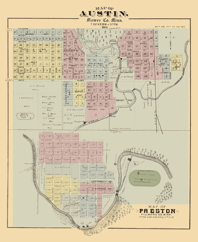 Austin, Preston Minnesota - Andreas 1874 art print by Andreas for $57.95 CAD